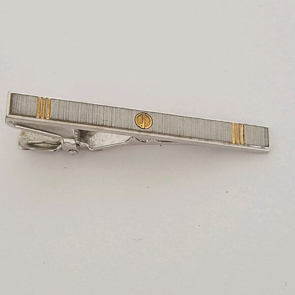 Dunhill Vintage Two Tone Tie Clasp Clip Bar Silver Gold Retro Logo Minimalistic - Picture 1 of 6